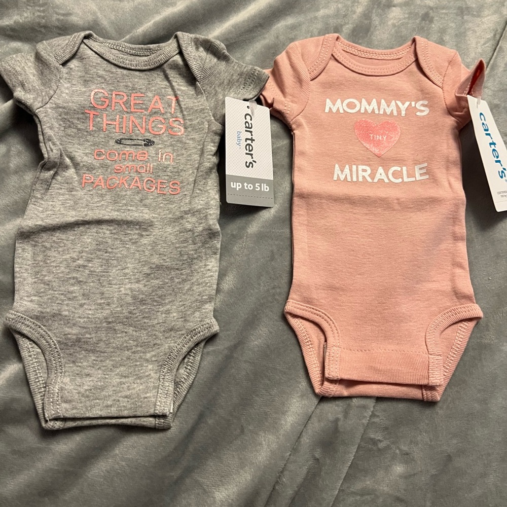 2pc NWT preemie up to 5 lbs baby girl carters onesies